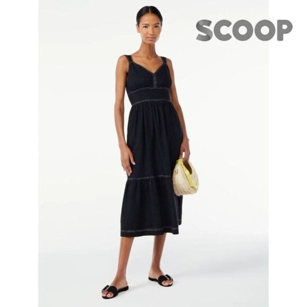 Scoop Women's Women's Casual V‎ Neck Sleeveless Linen Blend Maxi Dress